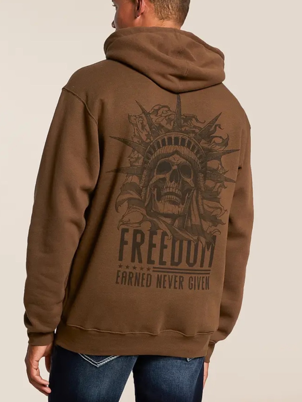Howitzer Freedom liberty skull hooded sweatshirt brown youth medium